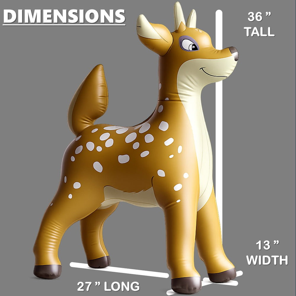 Jet Creations Inflatable deer figure with dimensions on a gray background