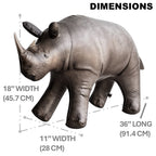 Jet Creations inflatable rhino with dimensions labeled on a white background