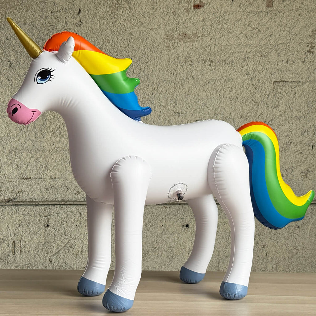 Jet Creations standing Inflatable unicorn with a rainbow mane and tail