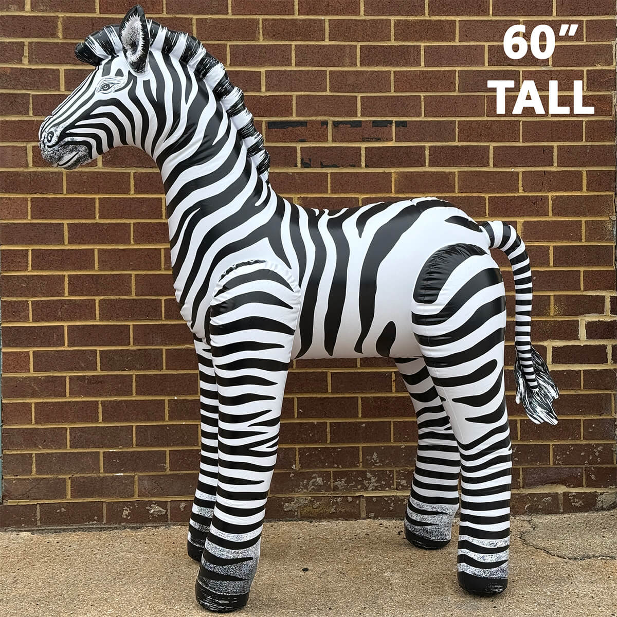 Jet Creations Large zebra statue against a brick wall with '60" Tall' text.